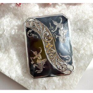 Siam Sterling Silver Ramasoon & Mekkala Featured Vintage Thai Rectangular Brooch